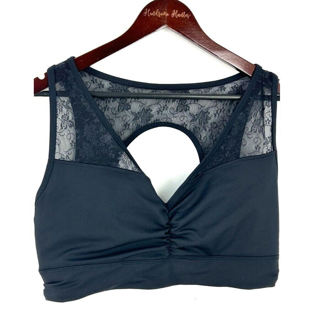 Adore Me Women Evelin Contour Black Sports Bra 1X Lace Floral Trim Racerback R2 - Picture 5 of 11